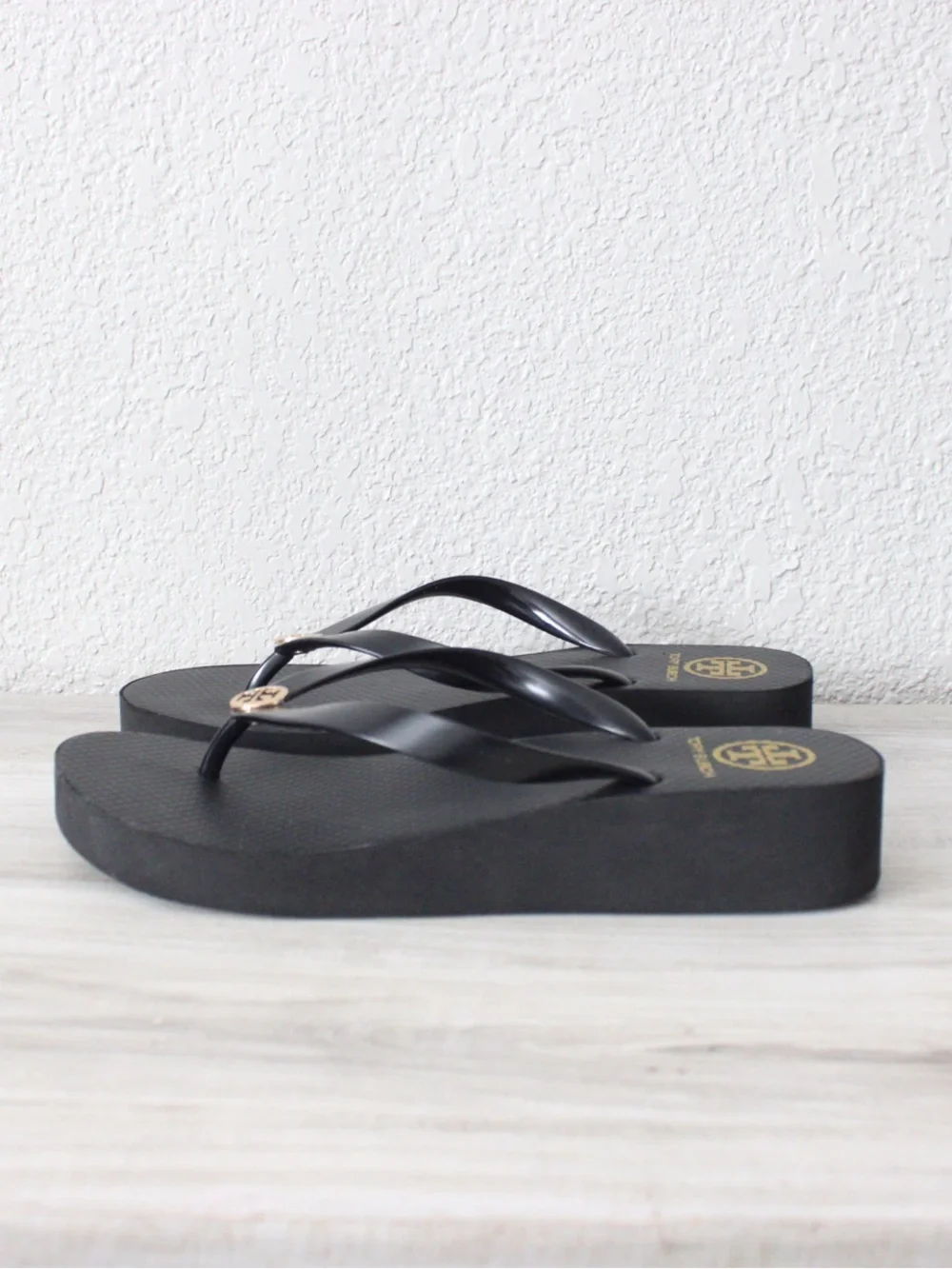 Tory Burch Black Wedge Platform Sandals